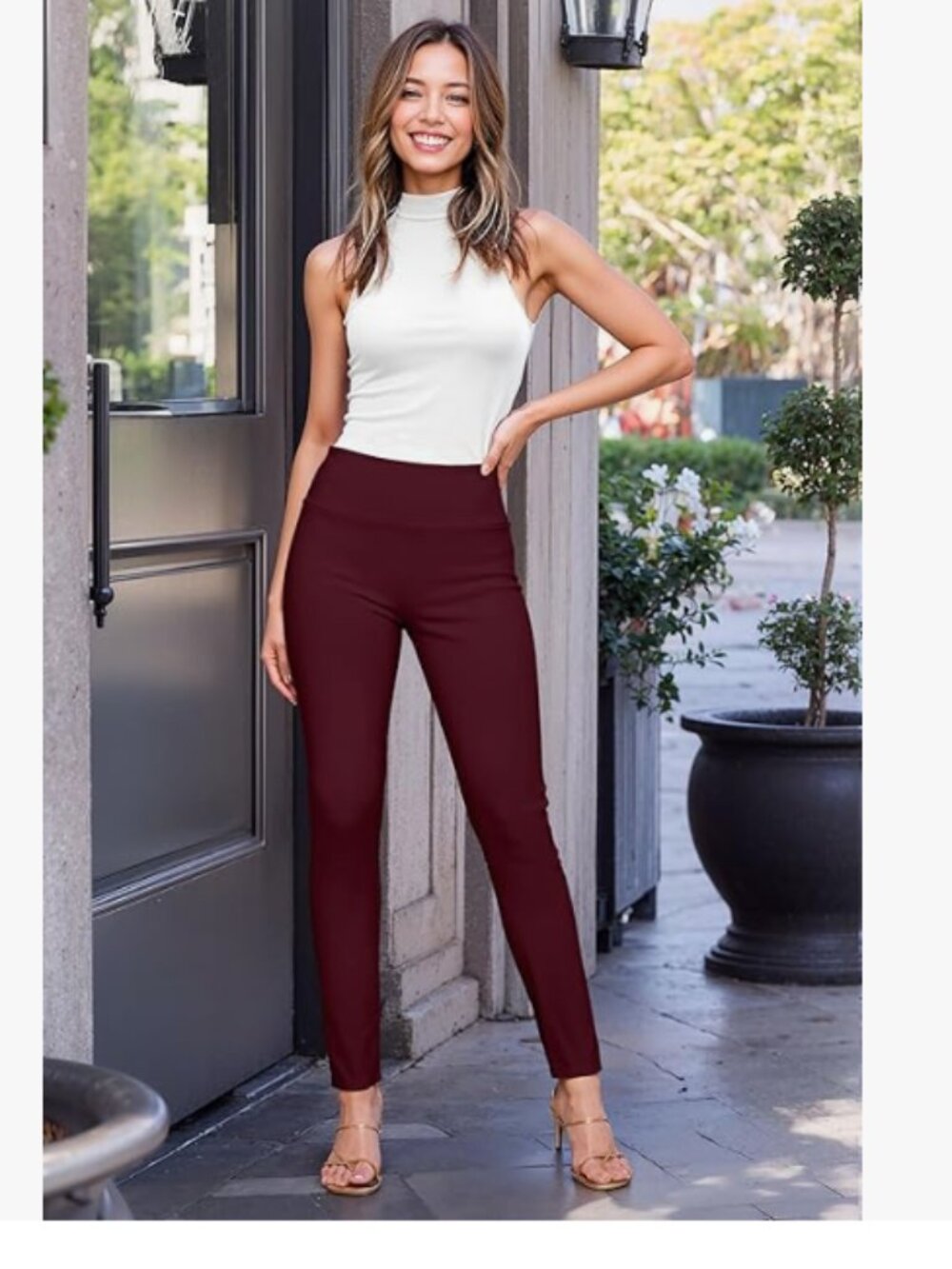 Burgundy Elastic Pull On Pants/Leggings - Size L